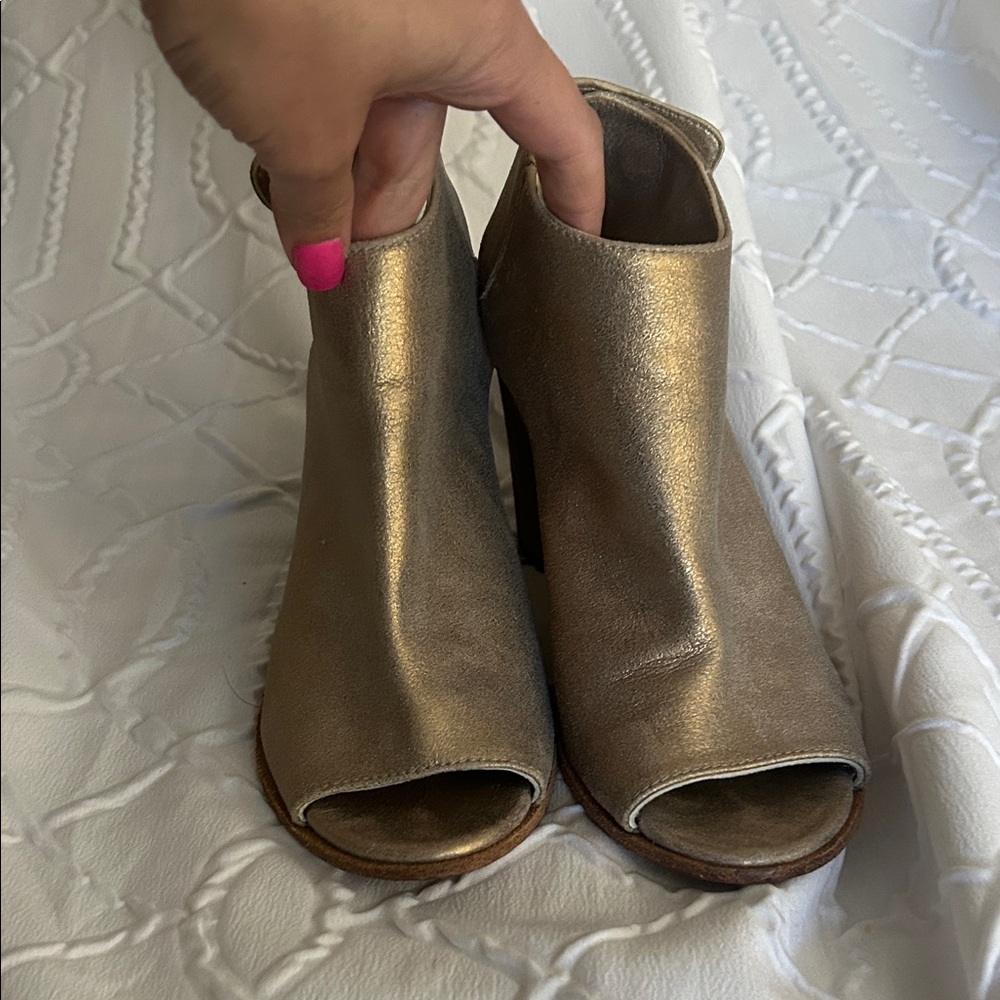 Steven by Steve Madden Gold Peep-Toe Ankle Boots